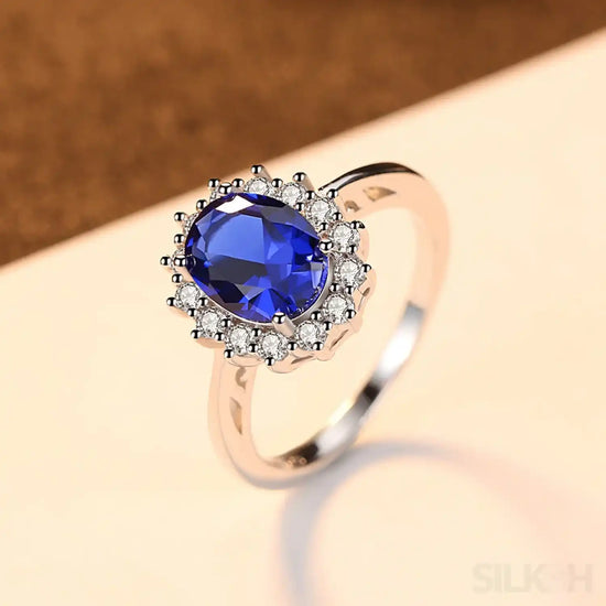 Sapphire Oval Sterling Silver Engagement Ring Zoe - Jewelry